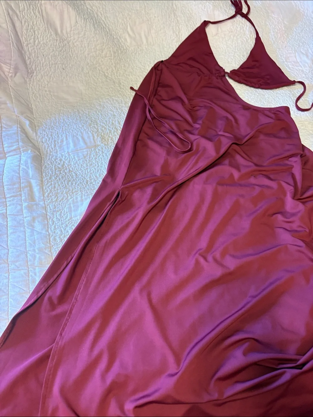 Women's Burgundy Halter Slip Dress